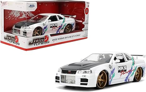 ada Toys JDM Tuners 1:24 Die-Cast 2002 Nissan Skyline GT-R (R34), Opening Doors, Detailed Interior, Rubber Tires
